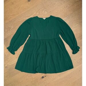 Jodifl Emerald Green Scalloped V-Neck Tiered Babydoll Mini Dress Large L